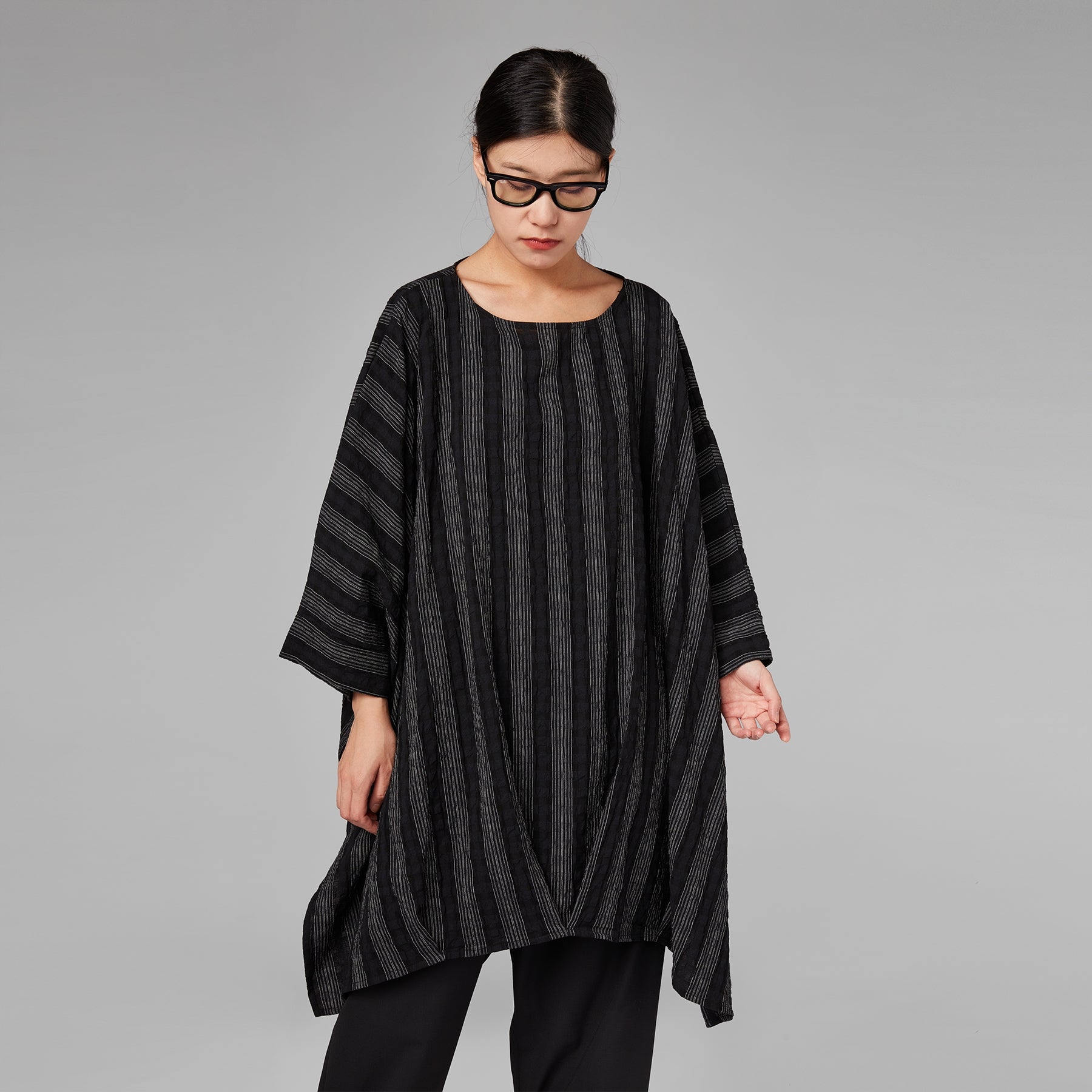 LONG T-SHIRT IN STRIPED FABRIC