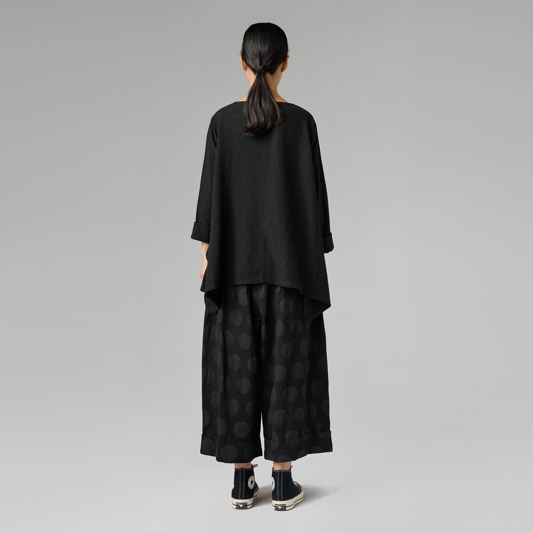 POLKA DOTS TROUSERS IN COTTON FABRIC BLACK