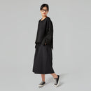 BLUZA Z BOCZNYMI WSTAWKAMI Z MIESZANKI BAWEŁNY W KOLORZE CZARNYM