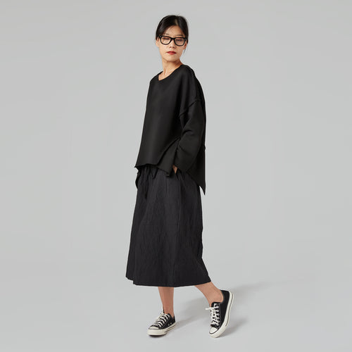 BLUZA Z BOCZNYMI WSTAWKAMI Z MIESZANKI BAWEŁNY W KOLORZE CZARNYM