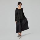 BLUZA Z BOCZNYMI WSTAWKAMI Z MIESZANKI BAWEŁNY W KOLORZE CZARNYM