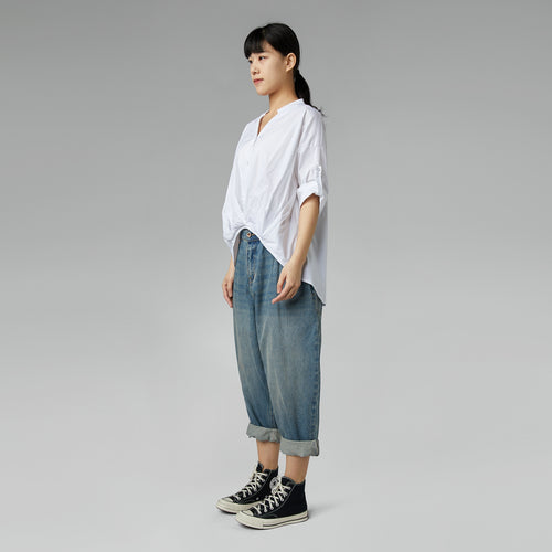 BLUSA CON SCOLLO A SCALETTA BIANCA