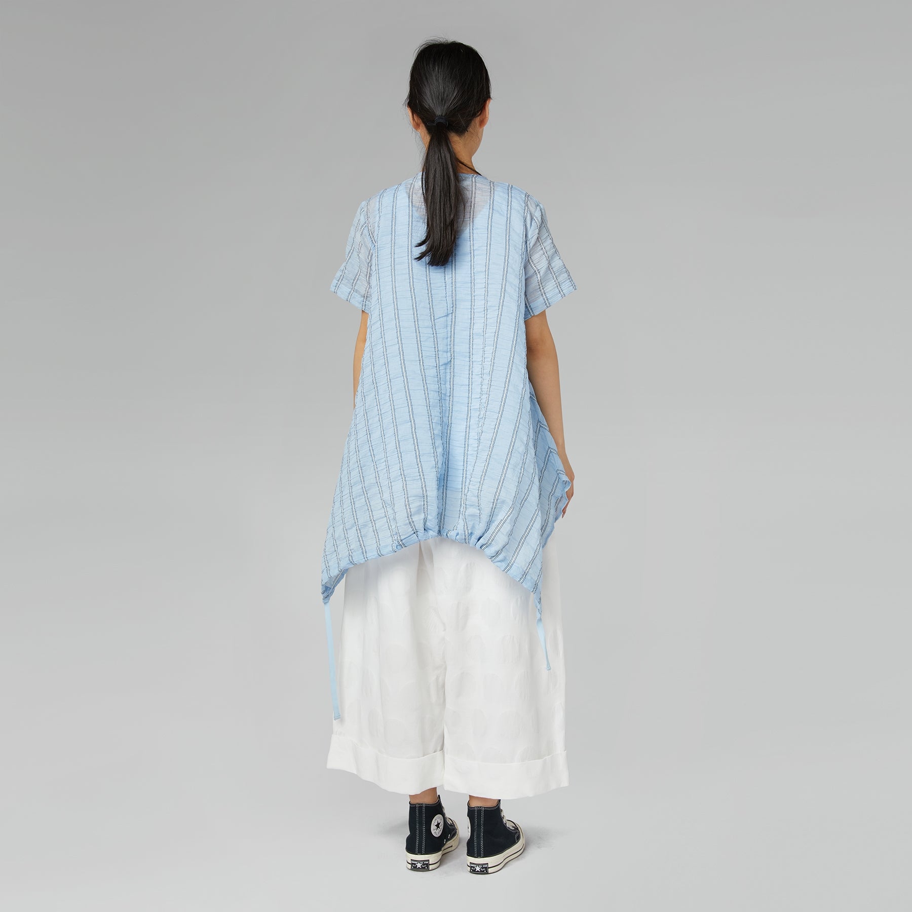 Pantalon à pois en coton blanc