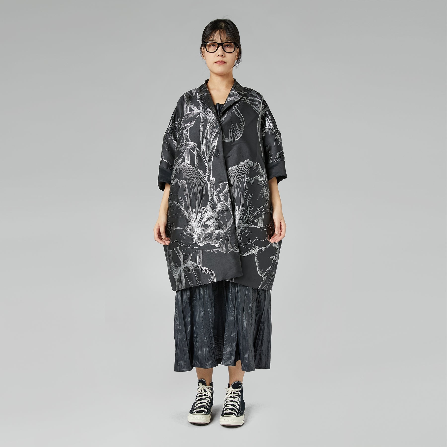 GIACCA KIMONO CON FIORI D'ARGENTO