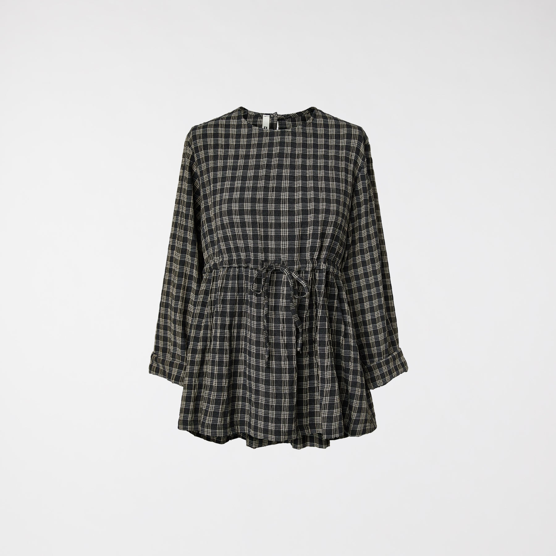 BLUZKA W KRATĘ Z PASKIEM W TALII