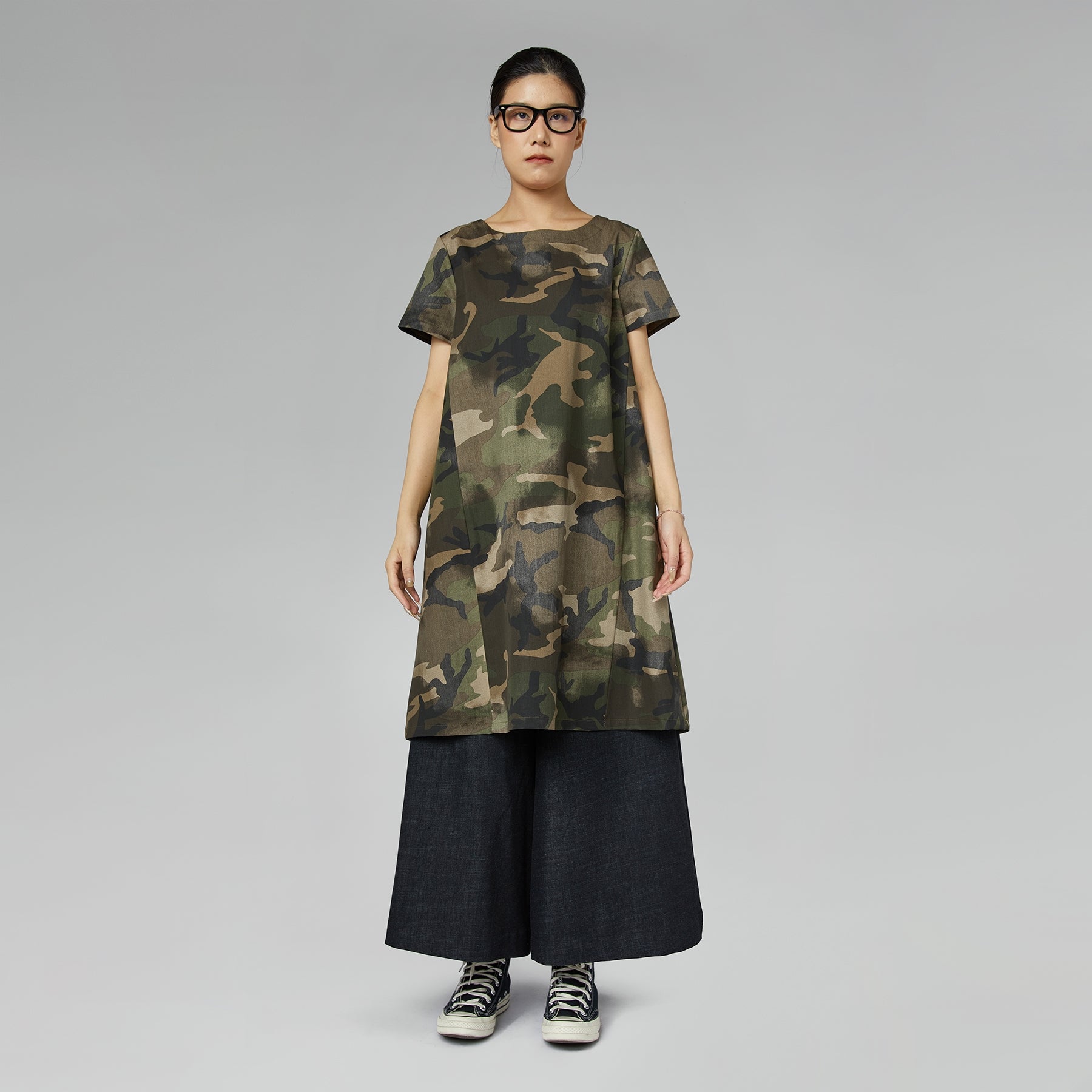 ROBE MIDI EN COTON À IMPRIMÉ MILITAIRE