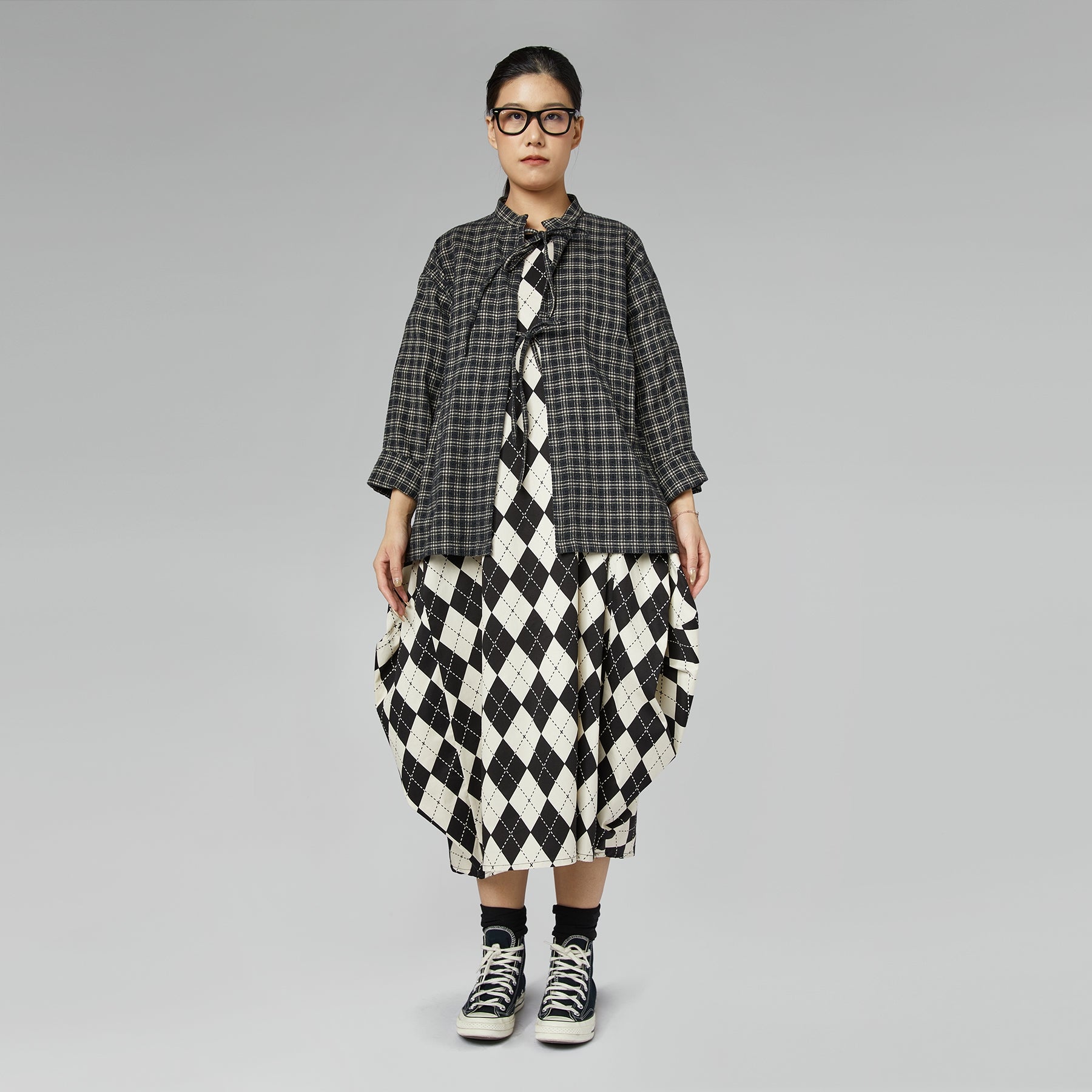 BLUSA TARTAN CON PIZZI