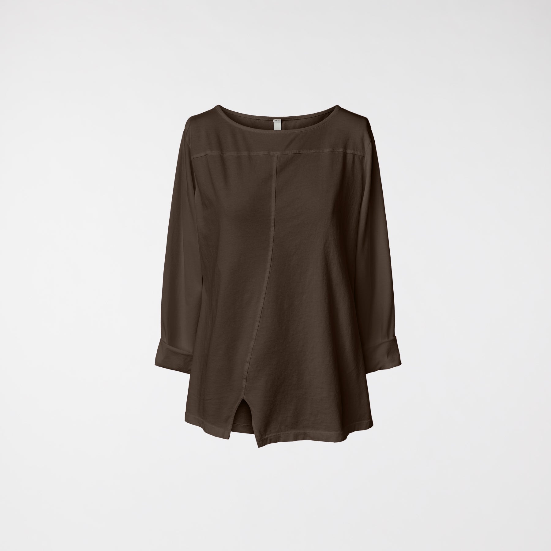 KOSZULKA BAWEŁNIANA Z ROZDWOJEM BRĄZOWA