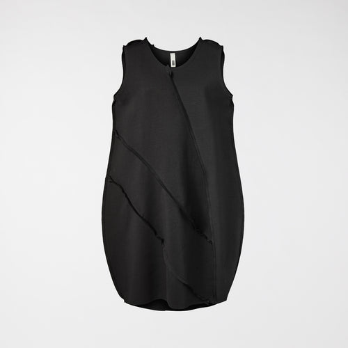 BALLOON DRESS WITH EXTERNAL STITCHING BLACK