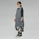 BALLOON DRESS WITH EXTERNAL STITCHING BLACK