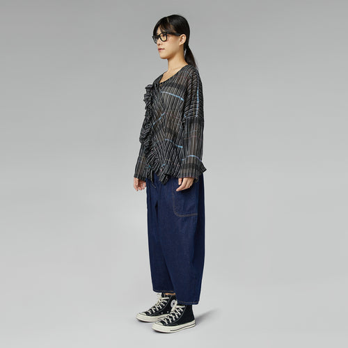 BLUSA SEMI-TRASPARENTE CON ROUCHE NERA