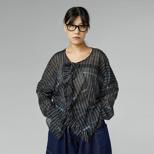 BLUSA SEMI-TRASPARENTE CON ROUCHE NERA