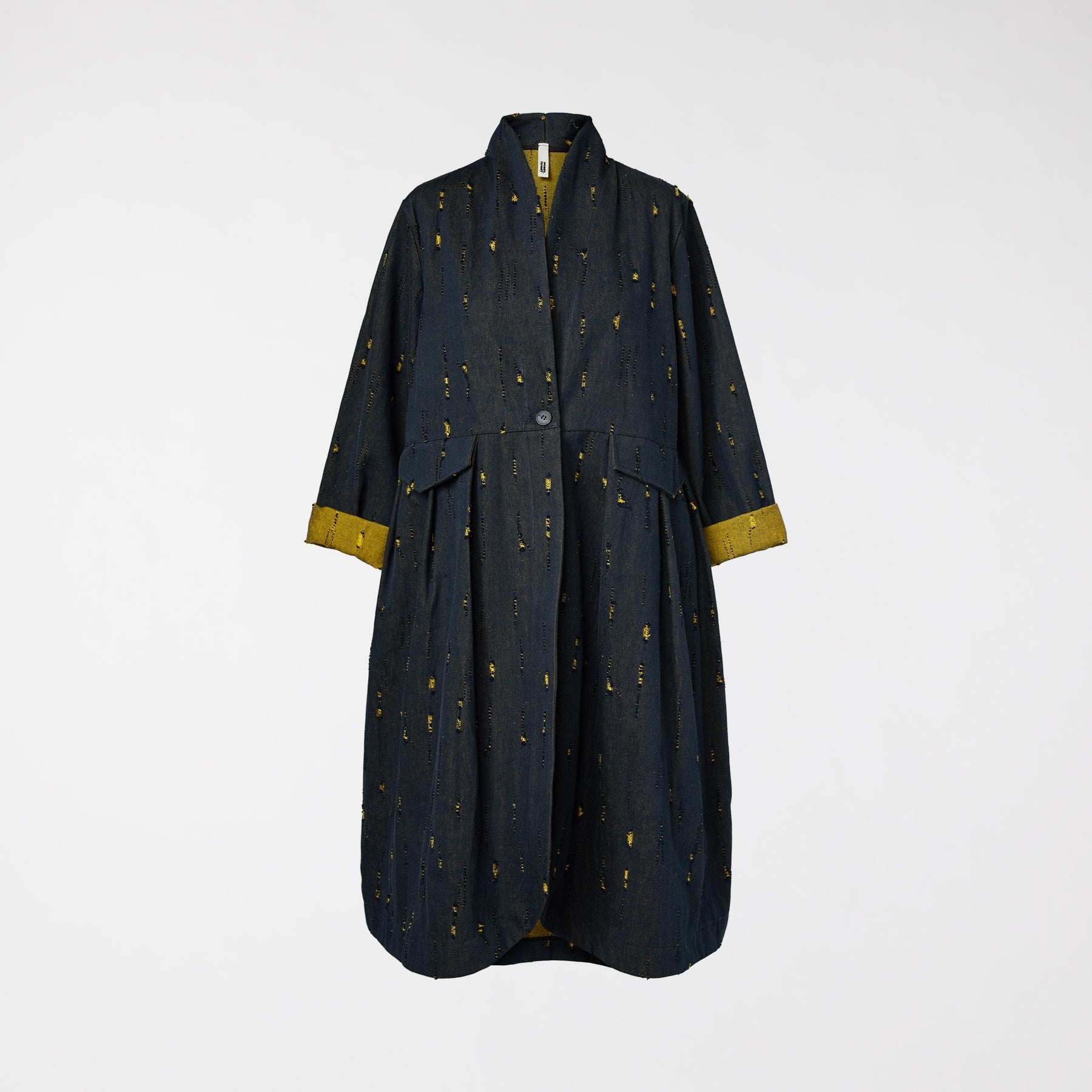 DENIM OVERCOAT WITH INLAYS