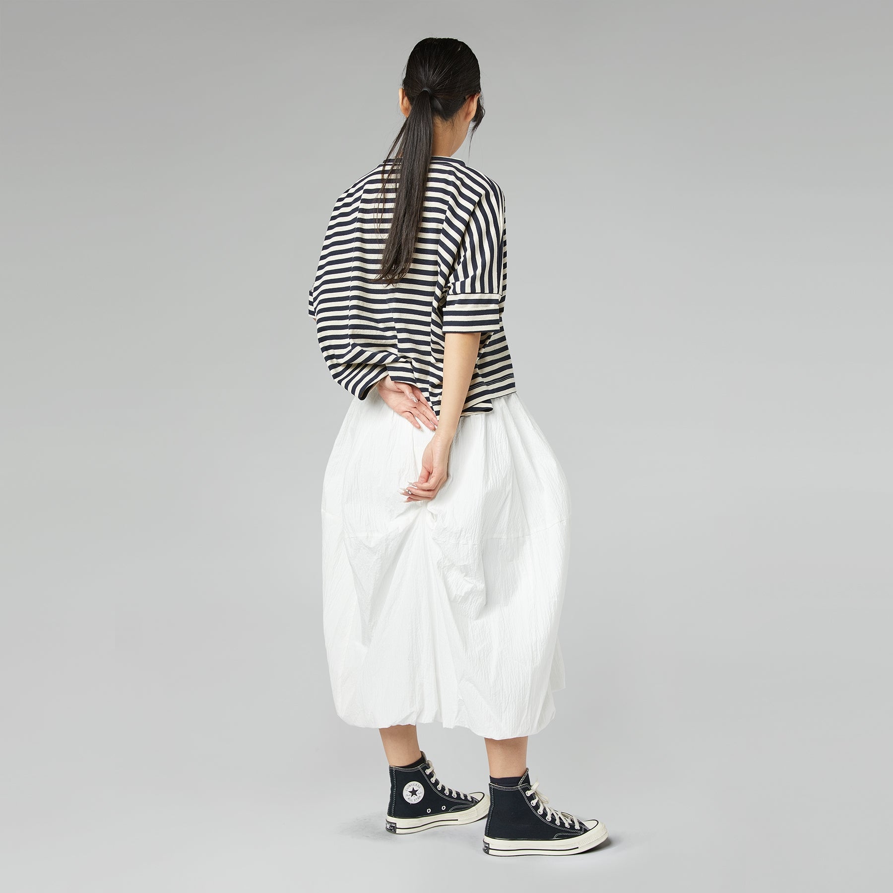 WIDE STRIPED FLEECE T-SHIRT