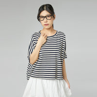 WIDE STRIPED FLEECE T-SHIRT