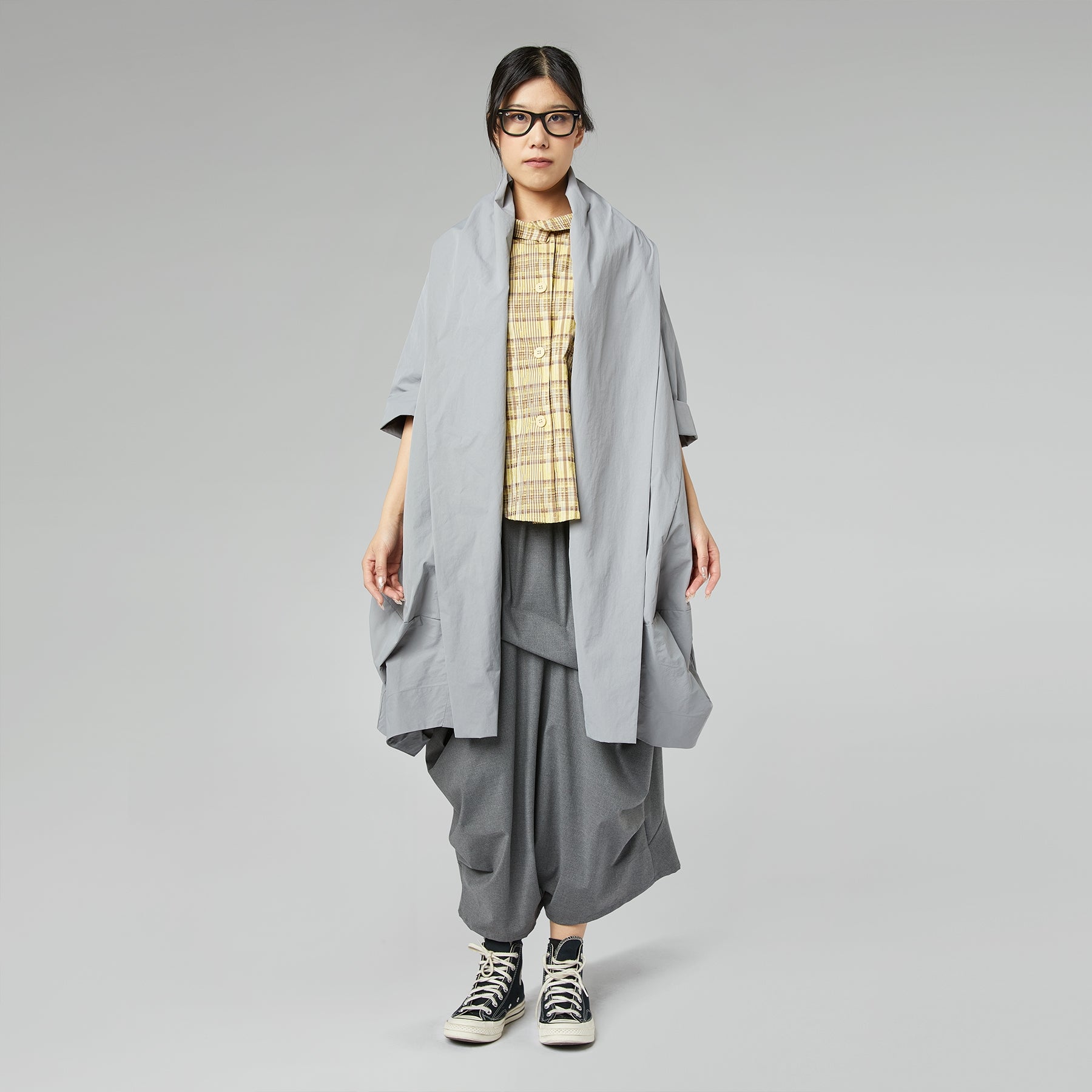 CARDIGAN IN TAFFETA EFFECT FABRIC GRAY