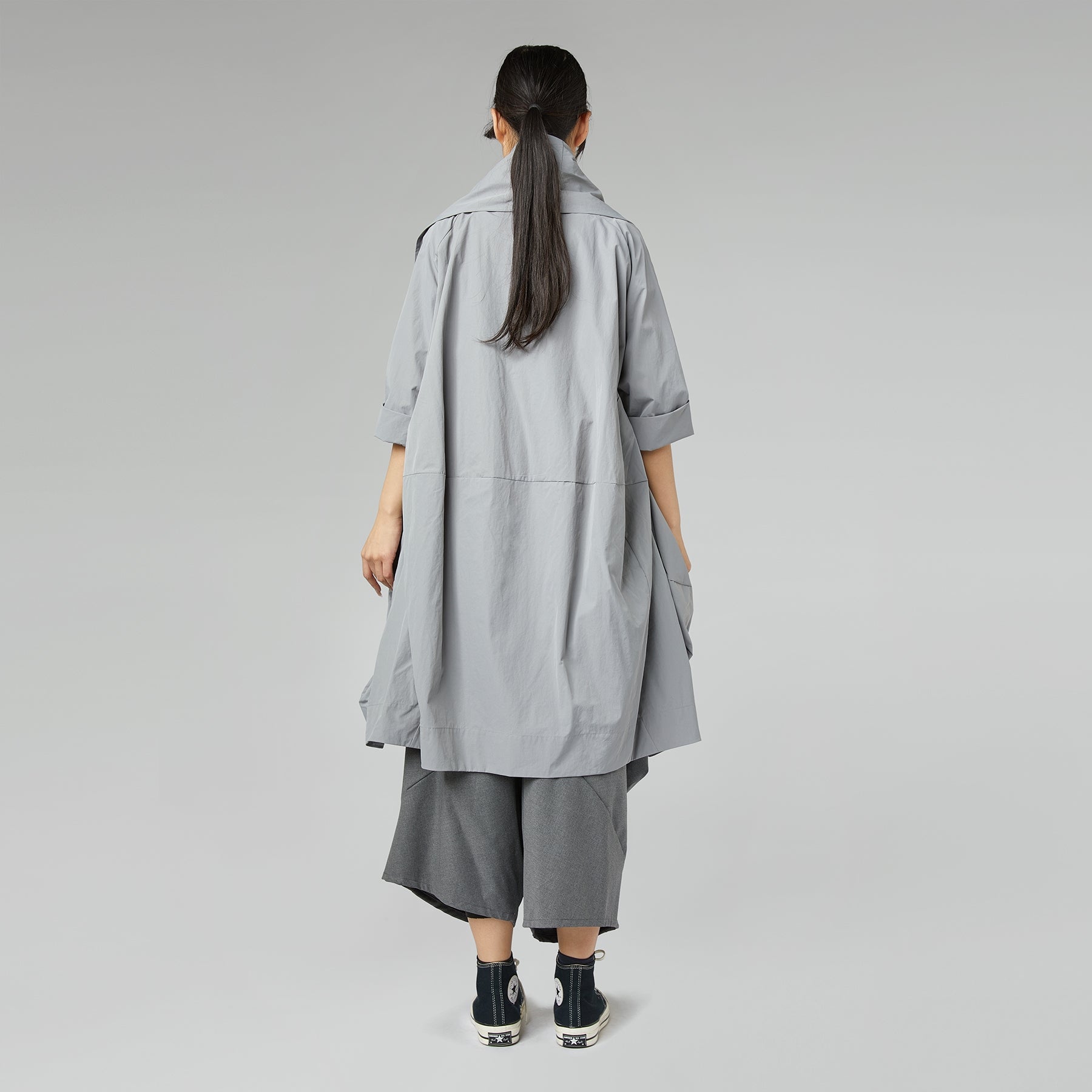 CARDIGAN IN TAFFETA EFFECT FABRIC GRAY