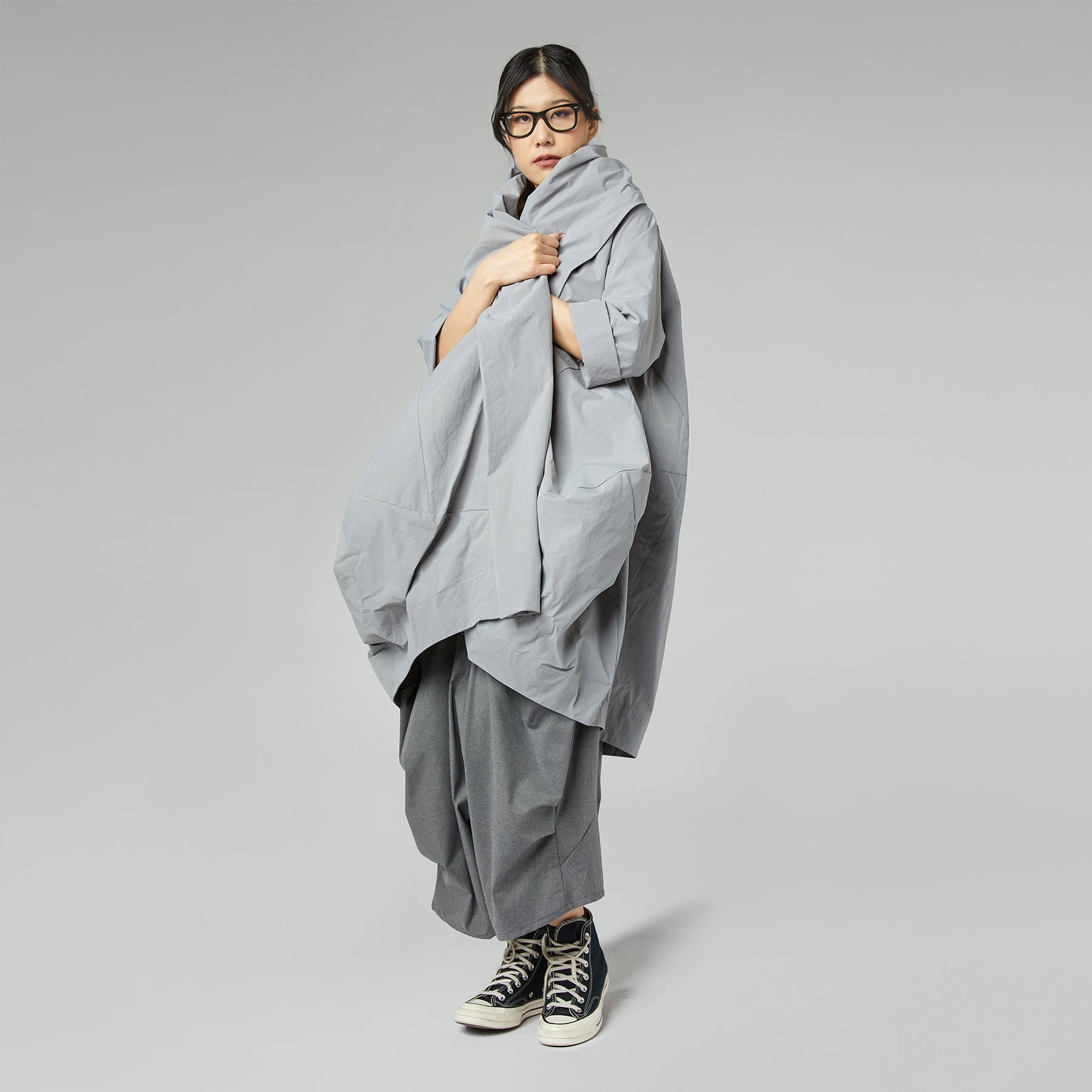 CARDIGAN IN TAFFETA EFFECT FABRIC GRAY