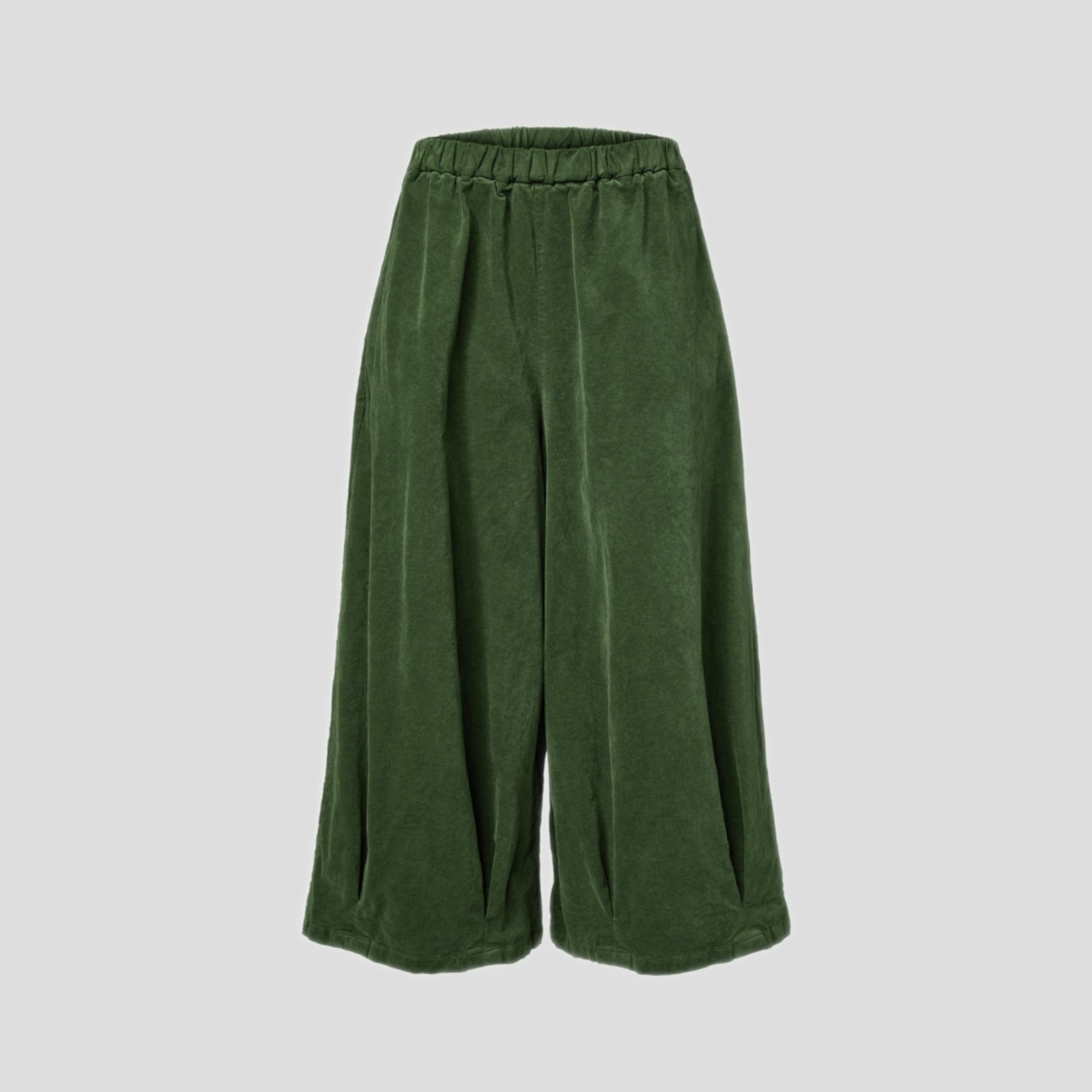 VELVET PLEATED TROUSERS MILITARY