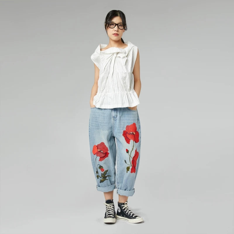 JEANS WITH POPPY EMBROIDERY